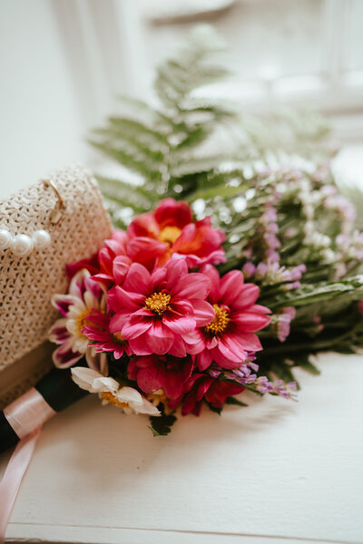 bridal bouquet with pink flowers at Wedderlie House 