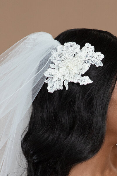 bride wearing a custom lace