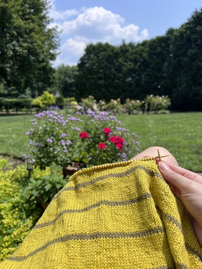 Lexie Dane Knitting Take Turns Tank in the garden