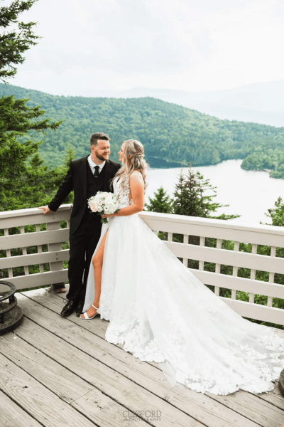 Castle in the Clouds - Bride and Groom Sitting for a Portrait