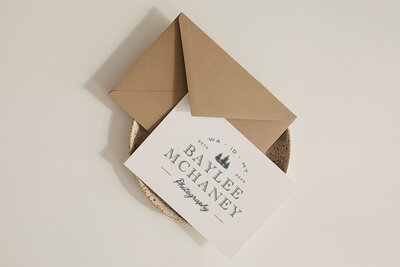 envelope with card showing branding design for photographers by Palme Design Co