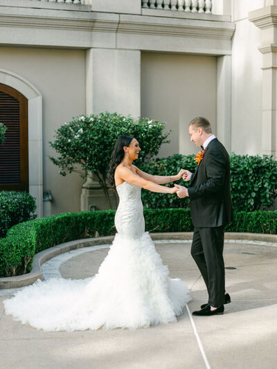 bride and groom first look at St. Regis, Atlanta, GA