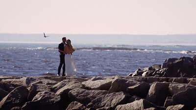 bride and groom first look in Kennebunkport