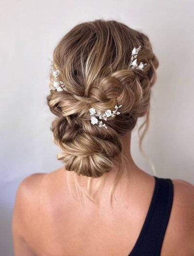 nashville bridal hair low bun with braid flower pins