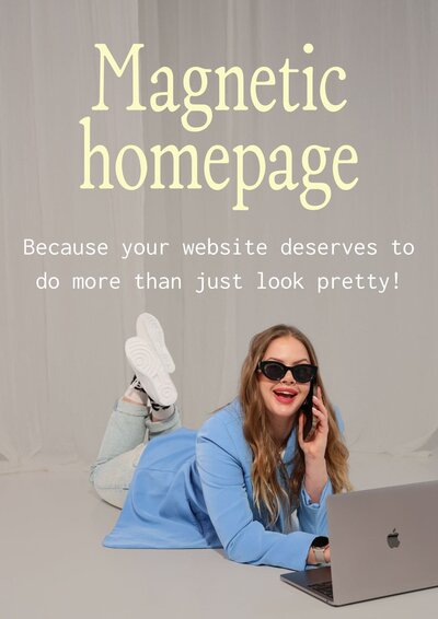 image of the magnetic homepage freebie cover. it has maiju on laptop and text "magnetic homepage"