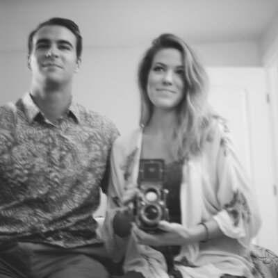 husband and wife mirror self-portrait on the Rolleiflex film camera