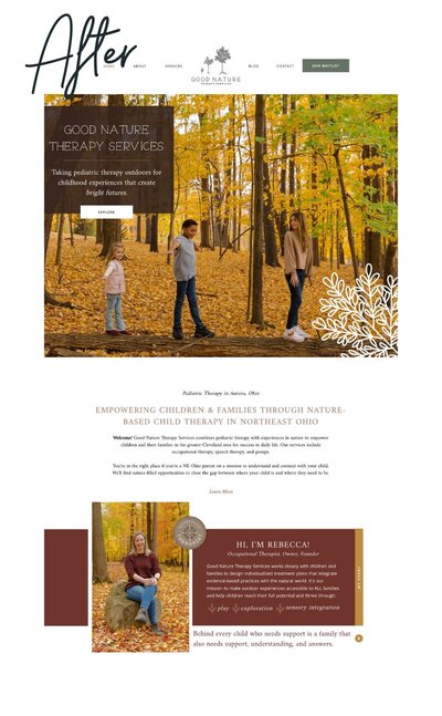After image of Good Nature Therapy’s website, showing a refreshed and modern design that enhances user experience.