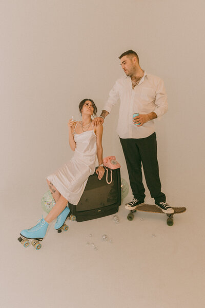 couple in studio for engagement session in idaho