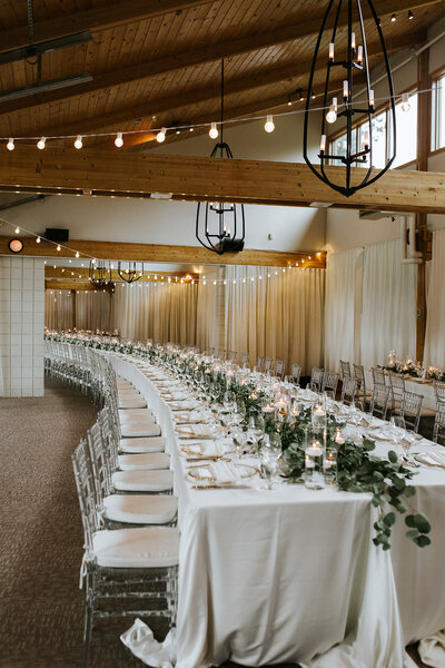 Elegant long Banquet Table, wedding reception at Azuridge Estate Hotel, sophisticated and romantic Foothills, Alberta wedding venue, featured on the Brontë Bride Vendor Guide.