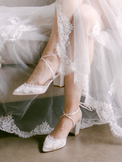 Close-up of elegant wedding heels