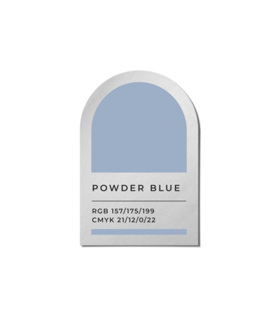 A powder blue color swatch, representing design details from a wedding in Birdie June's event planning portfolio.