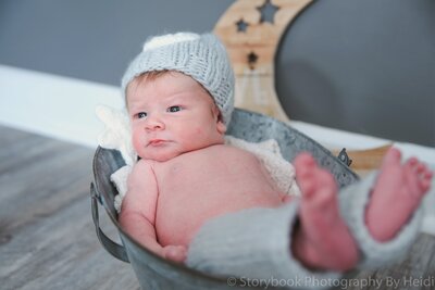 Newborn Photo taken of Baby Lying Down | Taken by Sugarloaf, Maine Photographer | Storybook Photography By Heidi