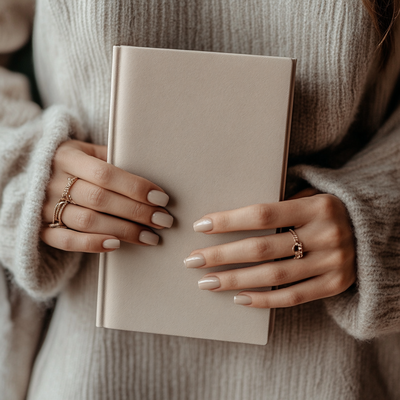 Vrouwelijke handen die een boek vasthouden tijdens de privecoaching