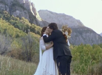 Super 8 film of couple kissing