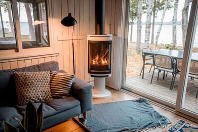 Cozy fireplace in lake house