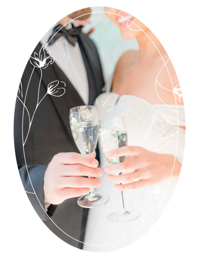 Champagne clink image for information on luxury wedding services