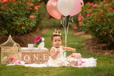 Baby first birthday cake smash by Susan VanNess Photography, a Raleigh children's photographer