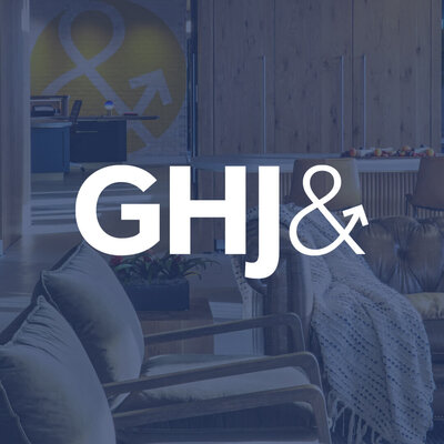 GHJ Branding Identity - White Logo Design on a blue background