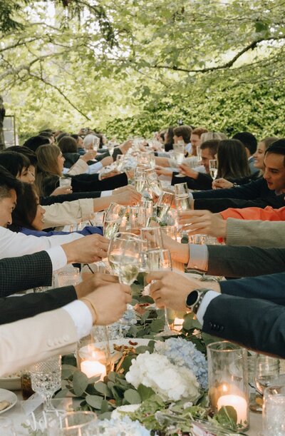 guests clinking glasses at Whidbey Island wedding reception