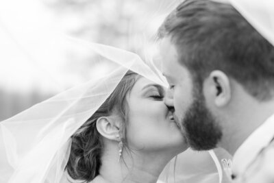 Bride and groom kiss under veil - chapman hill wedding venue