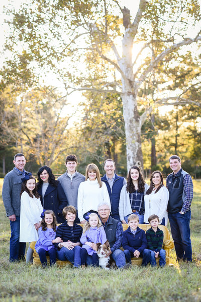 Beautiful Mississippi Family Photography: Fall Family portrait in Pecan field with extended family