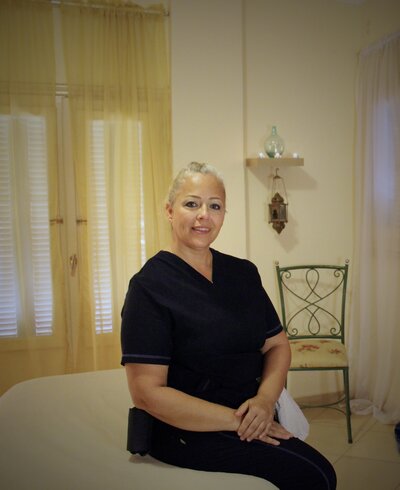therapeutic massage therapist in her studio in Maadi, Cairo, Egypt
