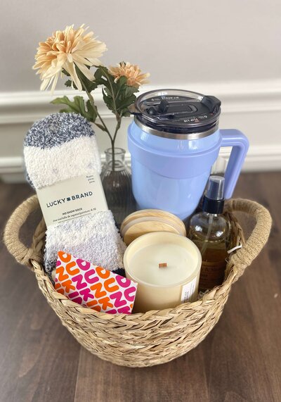 Thank You Gift Basket with Cup, Candle Coffee and Socks