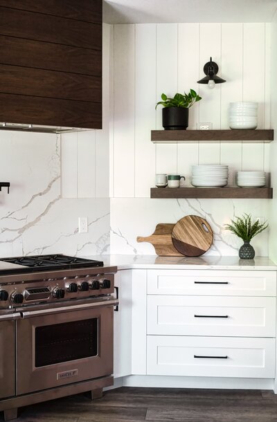 Kitchen Shelves and styling details at Modern Mission_Scarbro Design