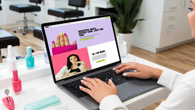 Woman using website salon template