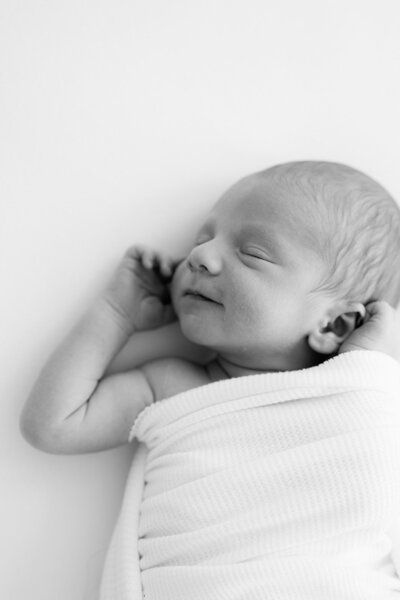 black and white newborn baby in asheville studio