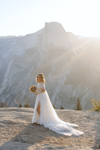 A bride on at Glacier Point in Yosemite.