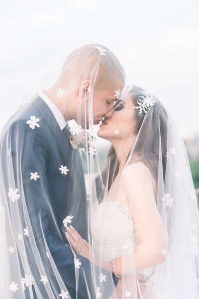 Bride and groom kiss at Terrace Park wedding