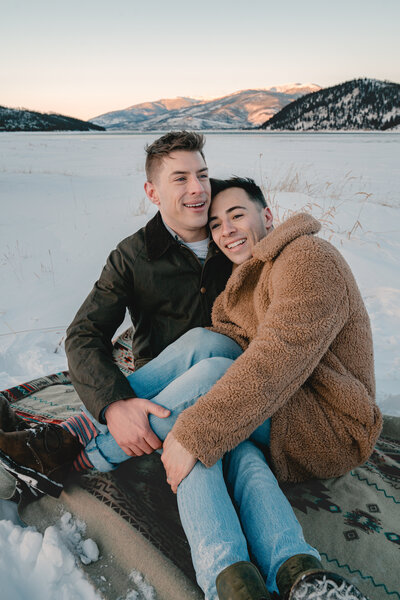 A LGBTQ+ friendly engagement photo session during winter near Breckenridge, Colorado.