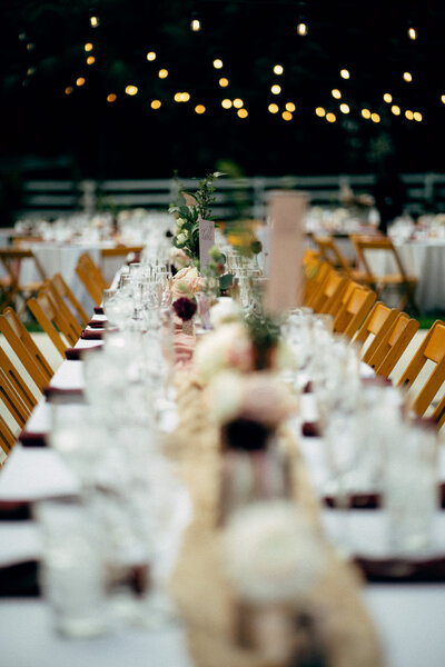 reception dinner tables and details of decorations