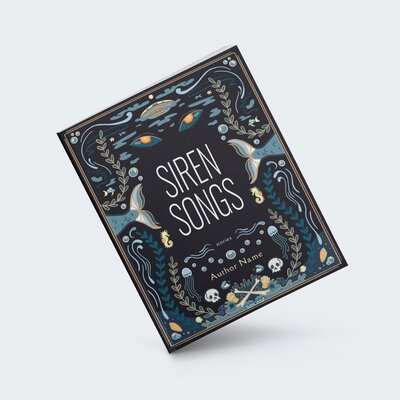 a mockup of a book about sirens and other nautical legends illustrated in a vector collage style
