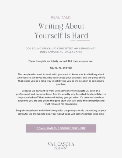 Free Resource by Val Casola on how to write your businesses about page