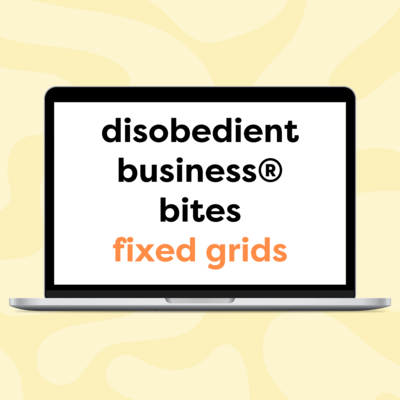 An image of a laptop with the words "Disobedient Business® Bites Fixed Instagram grids" on the screen