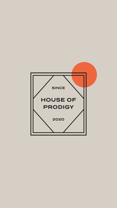 House of Prodigy submark logo with an orange red circle on a cream background