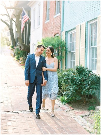 Engagement Photos on Historic Cobblestone Streets in Georgetown Washington DC © Bonnie Sen Photography