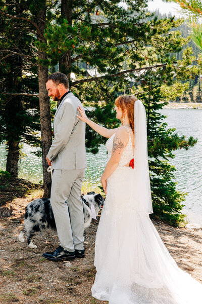 Big Sky wedding first look between bride and groom