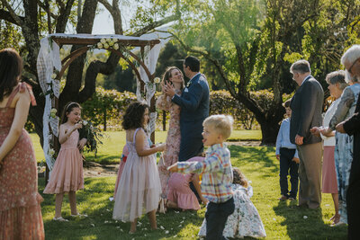 rebecca skidgel photography elopement photographer napa vallel california bride groom children dancing