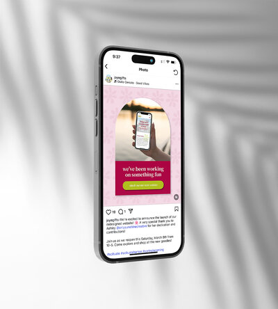 joye social media post designed to announce their new website.