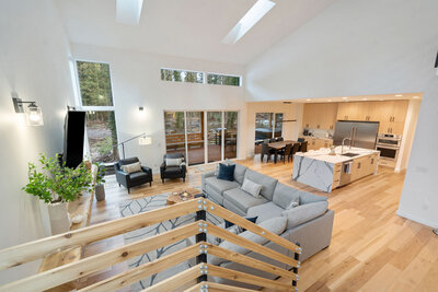 Open living room and kitchen view from above
