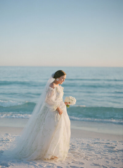 Bridal portrait at sunset on a Florida beach for a luxury destination elopement