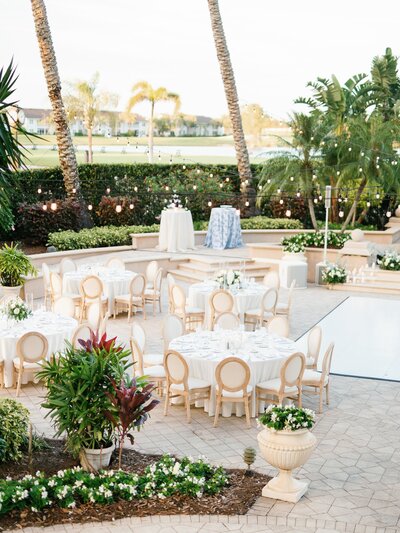 Southwest Florida outdoor wedding reception with elegant tables and chairs