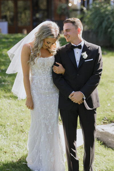 black and white modern timeless wedding candid moment at ceremony