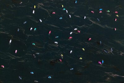 aerial photo of boats in water