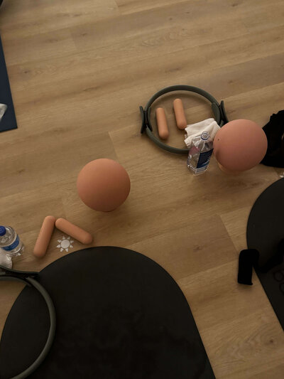 Physical Therapy equipment on wood floor