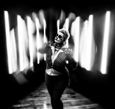 spooky black and white portrait of a woman