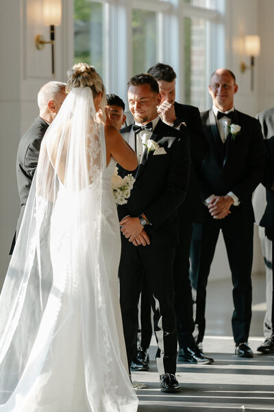 The Crawford, Naperville, IL, Classy and Elegant Wedding, Black and White, Cake Cutting Photo